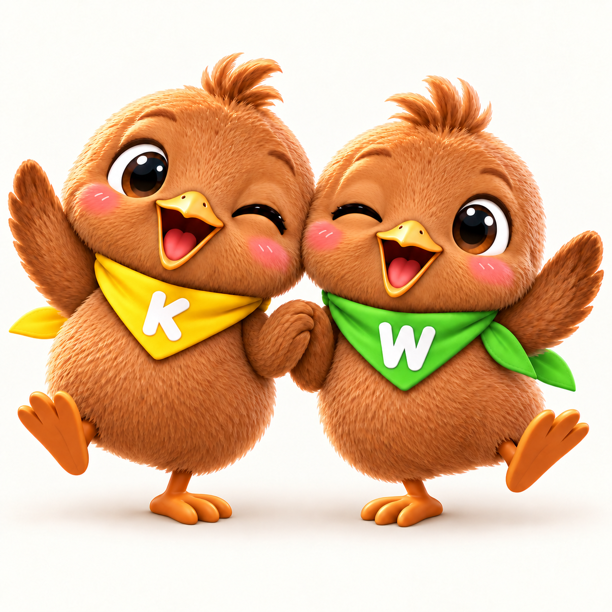 Hai chú chim Kiwi K và W nắm tay nhau